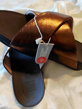 NWOB Fit Flop Bronze Lulu Cross Glitz Slide
